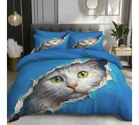 Set Copripiumino separare 135x200cm, Copripiumino Morbida 2 Pezzi in Microfibra con Illustrazioni di animali Il gatto ha sbirciato fuori dal buco, Traspirante, Morbida con 1 Federe 50 x 75 cm, Blu