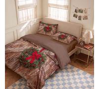 Set Copripiumino Singolo 135*200cm | Copripiumino Singolo 3 Pezzi in Microfibra con Motivo Porta da fienile in legno,Comprendente 1 Copripiumino +2 Federe 50x80cm,Ghirlanda natalizia in stile rustico