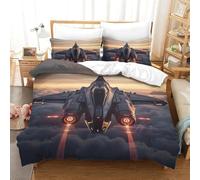 Set Copripiumino Singolo 135x200 cm Aerei da Caccia Set di Biancheria da Letto in Microfibra Tema Volo 3D Copripiumini Giallo con Chiusura a Cerniera e 2 Federe 50x80 cm G.630