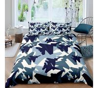 Set Copripiumino Singolo 135x200 cm Aereo Ed Elicottero Set di Biancheria da Letto in Microfibra Tema di Volo e Aviazione 3D Copripiumini Blu con Chiusura a Cerniera e 2 Federe 50x80 cm E-744