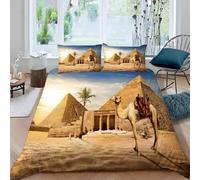 Set Copripiumino Singolo 135x200 cm Cammello del Deserto Set di Biancheria da Letto in Microfibra Piramidi Egiziane 3D Copripiumini Giallo con Chiusura a Cerniera e 2 Federe 50x80 cm E-1867