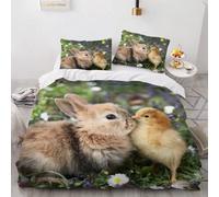 Set Copripiumino Singolo 135x200 cm Coniglio e Pulcini Set di Biancheria da Letto in Microfibra Animali da Fattoria 3D Copripiumini Carino con Chiusura a Cerniera e 2 Federe 50x80 cm a.19