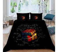 Set Copripiumino Singolo 135x200 cm Cubo di Rubik Set di Biancheria da Letto Simboli Matematici in Morbido Microfibra Stampa 3D Copripiumini con Chiusura a Cerniera e 2 Federe y.1