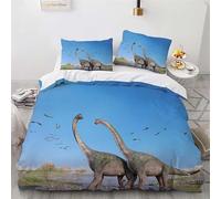 Set Copripiumino Singolo 135x200 cm Dinosauro Set di Biancheria da Letto Blu in Morbido Microfibra Stampa 3D Copripiumini con Chiusura a Cerniera e 2 Federe 50x80 cm d1550