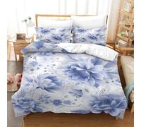 Set Copripiumino Singolo 135x200 cm Fiori Blu Set di Biancheria da Letto Giardino Primaverile in Morbido Microfibra Stampa 3D Copripiumini con Chiusura a Cerniera e 2 Federe 50x80 cm c.1177