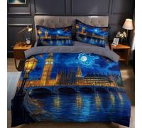 Set Copripiumino Singolo 135x200 cm La città di Londra di notte Stampa 3D Microfibra, 1 Copripiumino + 2 Federe 50x80 cm per Bambini e Adulti
