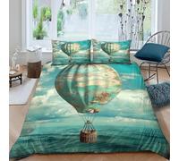 Set Copripiumino Singolo 135x200 cm Mongolfiera 3D Stampato Copri Piumino Mare Blu Morbido Comodo Microfibra Copripiumino con Cerniera con Federa 50x80 cm e-4147