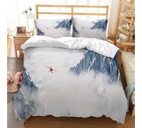 Set Copripiumino Singolo 135x200 cm Montagne Innevate Invernali Stampa 3D Set di Biancheria da Letto Tema Volo in Morbido Microfibra Copripiumini con Chiusura a Cerniera e 2 Federe 50x80 cm d-157