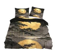 Set Copripiumino Singolo 135x200 cm Stile Cinese, Microfibra 2 Pezzi | Reversibile Copripiumino Pittura a Inchiostro, 1 Federe 50x80 cm, Stampa 3D Biancheria da Letto, Cerniera Invisibile Design