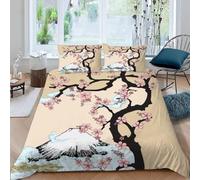 Set Copripiumino Singolo 135x200 cm Stile Giapponese Set di Biancheria da Letto in Microfibra Fiori Ciliegio Rosa 3D Copripiumini Monte Fuji con Chiusura a Cerniera e 2 Federe 50x80 cm a.61