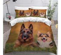 Set Copripiumino Singolo 135x200 Pastore Tedesco e Corgi Microfibra Morbida Biancheria da Letto Stampa 3D Animali Carini Copripiumino con Cerniera con 2 Federe 50x80 cm g.5252