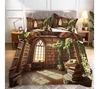 Set Copripiumino Singolo 140x200 cm Biblioteca 3D Bifacciale | Morbida Microfibra Biancheria da Letto Libreria Magica Copripiumini e 2 Federe con Cerniera per Bambino Adulti