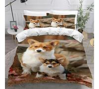 Set Copripiumino Singolo 140x200 cm Corgi Stampa 3D Biancheria da Letto Foglie D'acero Morbida in Microfibra 3 Pezzi 1 Copripiumino e 2 Federe con Cerniera A-1809