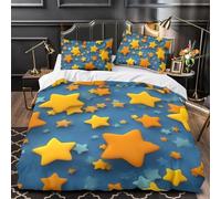 Set Copripiumino Singolo 140x200 Stella Arancione Biancheria da Letto 3 Pezzi 3D Stampa Stelle Blu Copripiumini Incluso 1 Microfibra Copri Piumino per Bambini e 2 Federe M.2859