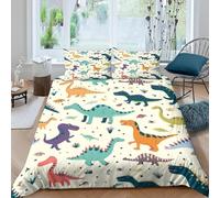 Set Copripiumino Singolo 150x200 cm Dinosauri dei Cartoni Animati Set di Biancheria da Letto in Microfibra Bambini 3D Copripiumini Colorato con Chiusura a Cerniera e 2 Federe 50x80 cm H-7