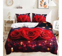 Set Copripiumino Singolo 150x200 cm Fiori di Rosa Set di Biancheria da Letto Appuntamento Romantico in Morbido Microfibra Stampa 3D Copripiumini con Chiusura a Cerniera e 2 Federe 50x80 cm c.512