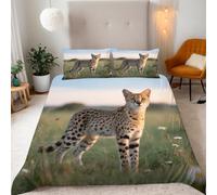 Set Copripiumino Singolo 150x200 cm Ghepardo Animali Delle Praterie Motivo 3D Set di Biancheria da Letto Con Microfibra Comfort Morbida 3-Pezzi 2 Federe 50x75 con Cerniera e Fascette Angolari