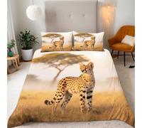 Set Copripiumino Singolo 150x200 cm Ghepardo Animali Delle Praterie Motivo 3D Set di Biancheria da Letto Con Microfibra Comfort Morbida 3-Pezzi 2 Federe 50x75 con Cerniera e Fascette Angolari