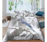 Set Copripiumino Singolo 150x200 cm Ghiandaia Azzurra Set di Biancheria da Letto Scena di Neve in Morbido Microfibra Stampa 3D Copripiumini con Chiusura a Cerniera e 2 Federe 50x80 cm d1473