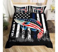 Set Copripiumino Singolo 150x200 cm Motivo Astratto a Forma di Pesce Set di Biancheria da Letto in Microfibra Bandiera Tema 3D Copripiumini Nero con Chiusura a Cerniera e 2 Federe 50x80 cm a.296