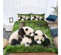 Set Copripiumino Singolo 150x200 cm Panda Biancheria da Letto Erba Verde in Morbido Microfibra 3 Pezzi 1 Copripiumino e 2 Federe 50x80 cm con Cerniera T.236