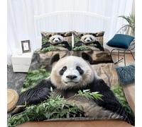 Set Copripiumino Singolo 150x200 cm Panda Biancheria da Letto Foglie Verdi in Morbido Microfibra 3 Pezzi 1 Copripiumino e 2 Federe 50x80 cm con Cerniera T.380