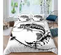 Set Copripiumino Singolo 150x200 cm Pesce Set di Biancheria da Letto in Microfibra Animali 3D Copripiumini Bianco e Nero con Chiusura a Cerniera e 2 Federe 50x80 cm a.224