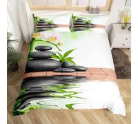 Set Copripiumino Singolo 150x200 cm Pietre Zen Giapponesi Set di Biancheria da Letto Orchidea Phalaenopsis in Morbido Microfibra Stampa 3D Copripiumini con Chiusura a Cerniera e 2 Federe 50x80 cm W5