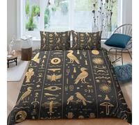 Set Copripiumino Singolo 150x200 cm Simbolo Dell'antico Egitto Stampa 3D Biancheria da Letto Totem Morbida in Microfibra 3 Pezzi 1 Copripiumino e 2 Federe con Cerniera E.306