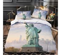 Set Copripiumino Singolo 150x200 cm Statua Della Libertà Set di Biancheria da Letto Architettura in Morbido Microfibra Stampa 3D Copripiumini con Chiusura a Cerniera e 2 Federe 50x80 cm d1005