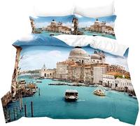 Set Copripiumino Singolo 150x200 cm Venezia, Città Sull'acqua Set di Biancheria da Letto Paesaggio Architettonico in Morbido Microfibra Stampa 3D Copripiumini con Cerniera e 2 Federe 50x80 cm c.950
