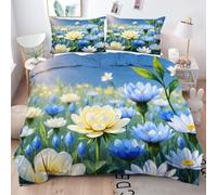 Set Copripiumino Singolo 150x200 Fiori Colorati Microfibra Morbido Traspirante 3D Copripiumino Stampa Botanica Biancheria da Letto con 2 Federe 50x80cm f-2378