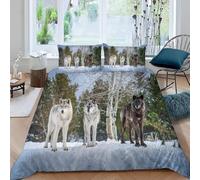 Set Copripiumino Singolo 150x200 Husky Biancheria da Letto 3 Pezzi Foresta Innevata 3D Stampa Microfibra Copripiumino con Cerniera e 2 Federa, 50x80cm e-2870