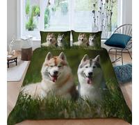 Set Copripiumino Singolo 150x200 Husky Microfibra Morbido Traspirante 3D Copripiumino Praterie Biancheria da Letto con 2 Federe 50x80cm f-2072