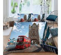 Set Copripiumino Singolo 150x200 Londra Microfibra Morbido Traspirante 3D Copripiumino Architettura Cittadina Biancheria da Letto con 2 Federe 50x80cm h-164