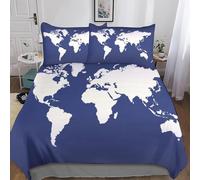 Set Copripiumino Singolo 150x200 Mappa del Mondo Microfibra Morbido Traspirante 3D Copripiumino Motivi Blu Scuro Biancheria da Letto con 2 Federe 50x80cm h-50