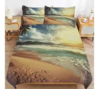 Set Copripiumino Singolo 150x200 Oceano E Spiaggia Biancheria da Letto 3 Pezzi Vista Dell'Alba 3D Stampa Microfibra Copripiumino con Cerniera e 2 Federa, 50x80cm e-740