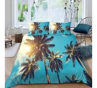 Set Copripiumino Singolo 150x200 Palma Tropicale Microfibra Morbido Traspirante 3D Copripiumino Paesaggio Naturale Biancheria da Letto con 2 Federe 50x80cm g-2432