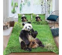 Set Copripiumino Singolo 150x200 Panda Biancheria da Letto 3 Pezzi Prateria Verde 3D Stampa Microfibra Copripiumino con Cerniera e 2 Federa, 50x80cm d.1742