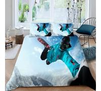 Set Copripiumino Singolo 150x200 Sci Microfibra Morbido Traspirante 3D Copripiumino Paesaggi Montani Innevati Biancheria da Letto con 2 Federe 50x80cm h-2570