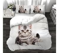 Set Copripiumino Singolo 155x200 cm Gatto Carino Biancheria da letto Animali in Morbido Microfibra 3D 3 Pezzi Copri Piumino e 2 Federe 50x80 cm con Cerniera
