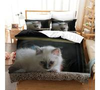 Set Copripiumino Singolo 155x200 cm Gatto Carino Biancheria da letto Animali in Morbido Microfibra 3D 3 Pezzi Copri Piumino e 2 Federe 50x80 cm con Cerniera A-1869