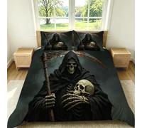 Set Copripiumino Singolo 155x200 cm Morte e Teschio Arte Horror Set di Biancheria da Letto in Morbido Traspirante Microfibra 3D con Copripiumino e 2 Federe 50x80 cm Nero G-246