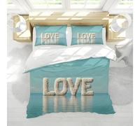 Set Copripiumino Singolo 155x200 cm Oceano Romantico Set di Biancheria da Letto in Morbido Traspirante Microfibra 3D Coppie e Amore con Copripiumino e 2 Federe 50x80 cm F-506