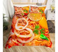 Set Copripiumino Singolo 155x220 cm Hot Pot di Pesce Biancheria da Letto Zuppa Tom Yum Goong in Morbido Microfibra 3 Pezzi 1 Copripiumino e 2 Federe 50x80 cm con Cerniera J.812