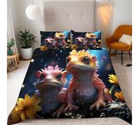 Set Copripiumino Singolo 155x220 cm Lucertola Colorata Biancheria da Letto Rettili in Morbido Microfibra 3 Pezzi 1 Copripiumino e 2 Federe 50x80 cm con Cerniera O.2787