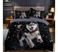 Set Copripiumino Singolo 200x200 cm Animale Husky Microfibra Morbida Stampa 3D, 1 Copripiumino + 2 Federe 50x80 cm per Bambini e Adulti