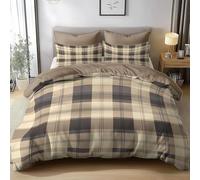 Set Copripiumino Singolo A Scacchi, Copripiumino Double Face Cachi Biancheria da Letto in Microfibra, 3D Copripiumini 135x200 cm e 2 Federe 4330-ABC