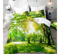 Set Copripiumino Singolo Alberi Verdi, Set di Biancheria da Letto Paesaggio Naturale in Morbida Microfibra Stampa 3D Copripiumino 150x200 con Cerniera e 2 Federe 50x80 cm F-3924