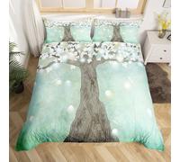 Set Copripiumino Singolo Albero Alto Biancheria da letto Fiori Bianchi in Morbida Microfibra 3D Parure Copripiumino 155x200 cm con Cerniera e 2 Federe 50x80 cm D.1929